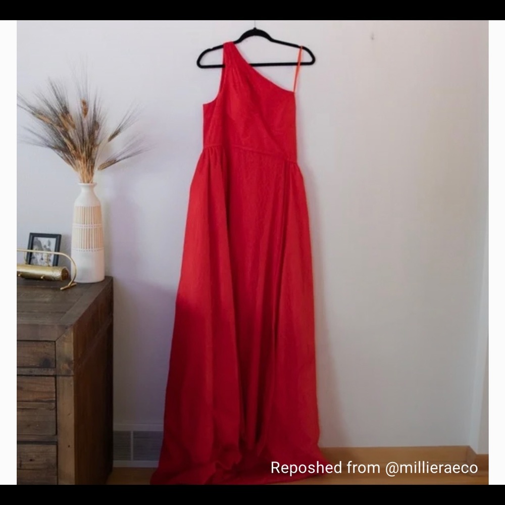 NEW Mac Duggal One Shoulder Lace Overskirt Evening Gown Dress